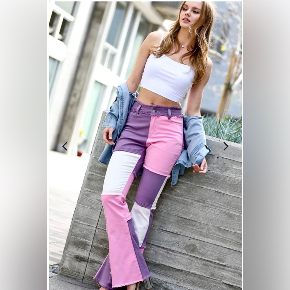 NEW ColorBlock Patchwork Flare Jeans